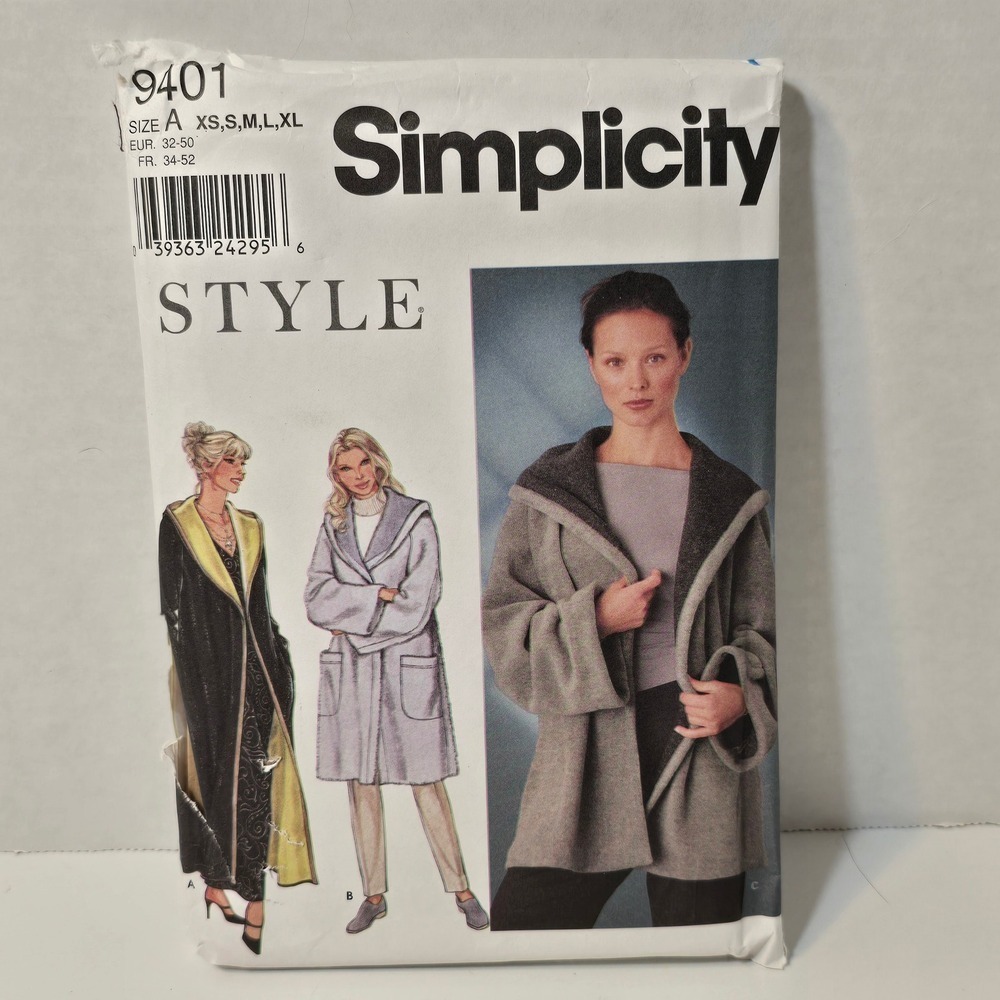 Simplicity‎ 9401 Uncut Sewing Pattern  Coat Jacket Hooded Short Med Long Length